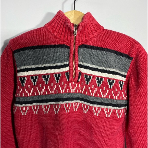 Calvin Klein Jeans Red Gray Striped Quarter-zip Pullover Knit Sweater size 4 - Picture 5 of 10